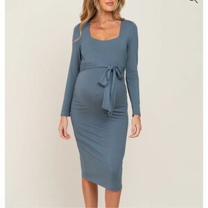 Blue Midi Maternity Dress